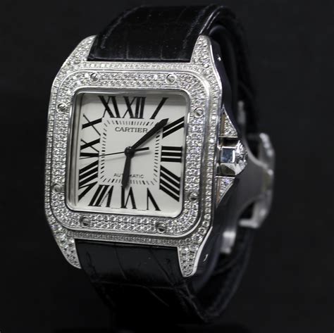 cartier santos 100 diamond replica|cartier santos diamond bezels.